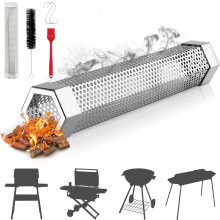 12" Stainless Steel Pellet Smoker Tube (304) | 5+ Hr Smoke for Gas/Charcoal Grills | Compatible with Wood Pellets | Includes Brush & S-Hooks