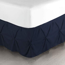 Jupe de lit bleu marine pour lit king size, plis pincés, hauteur 35,5 cm