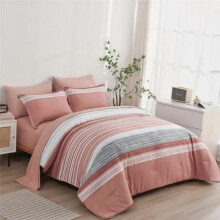 Stripe Bed in a Bag Set Queen White Grey Blush Pink 7-Piece