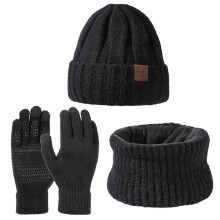 Set cappello, sciarpa e guanti da donna in pile, guanti da donna, scaldacollo accogliente, berretti da uomo, guanti invernali, scialle pashmina nero