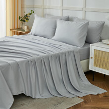 Kingsize 6-delige lakenset, 1800-serie microvezel, kreukvrij en ademend, 35,5 cm diepe hoes, lichtgrijs