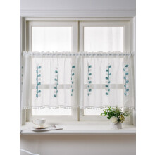 Summer Fresh Blue White Tree Branches Design Cafe Curtain with Rod Pocket, 1pc Window Curtain for Kitchen, Living Room, Bathroom 60*150cm