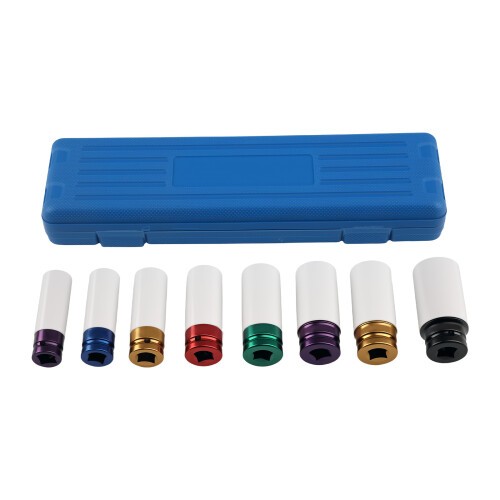 1/2" Drive Deep Impact Socket Set Thin Wall for Alloy Wheel 15-27mm 8pc 6 Point 2