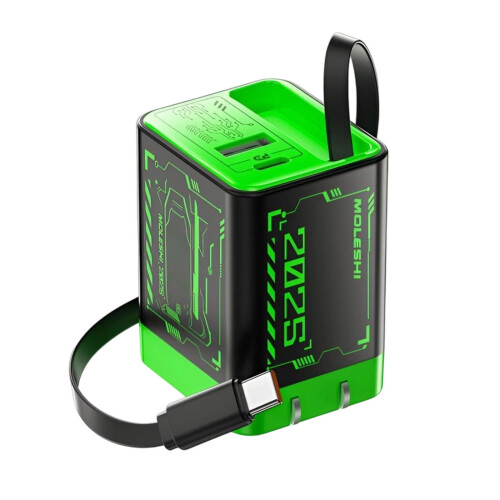 Ανασυρόμενος φορτιστής USB-C 67W, γρήγορη πρίζα τοίχου 3 σε 1 με τηλεσκοπικό καλώδιο 1