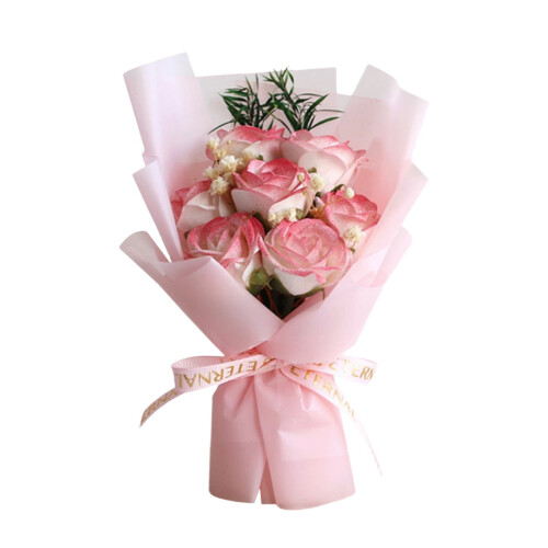 Artificial Rose Bouquet with Wrapping – 12-stem Romantic 1