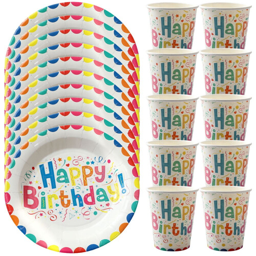 Set di stoviglie di carta multicolore per compleanno 2