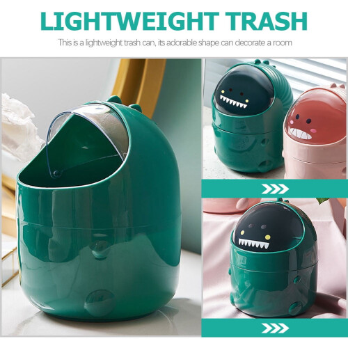 Small Green Trash Can with Lid, PP Desktop Garbage Bin for Home and Office, 1 Piece 2