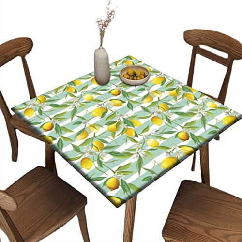 Nappe carrée citron, imperméable et lavable, adaptée à une utilisation intérieure et extérieure, en polyester élastique, convient aux tables 2