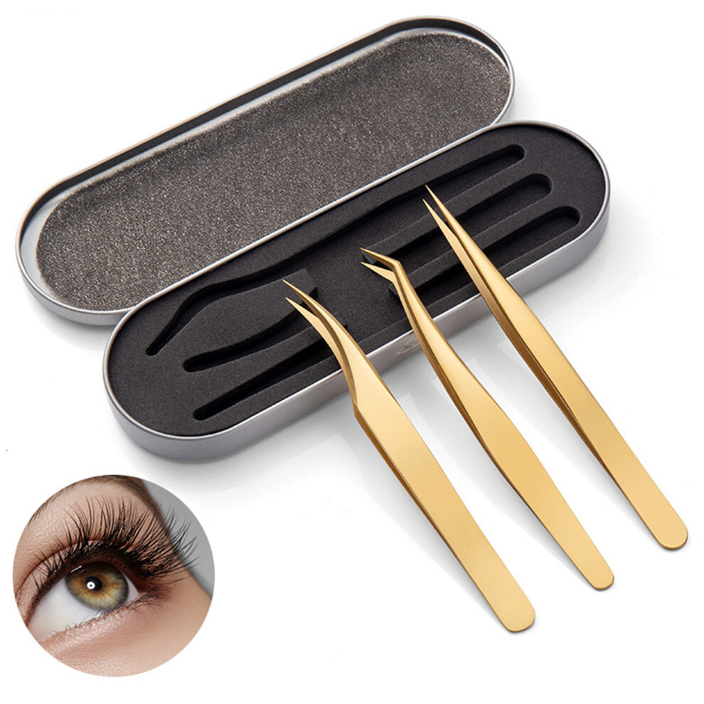 Penghui-Toys (Titanium Box 3-Piece Set) Precision Eyelash Tweezers For Perfect Alignment