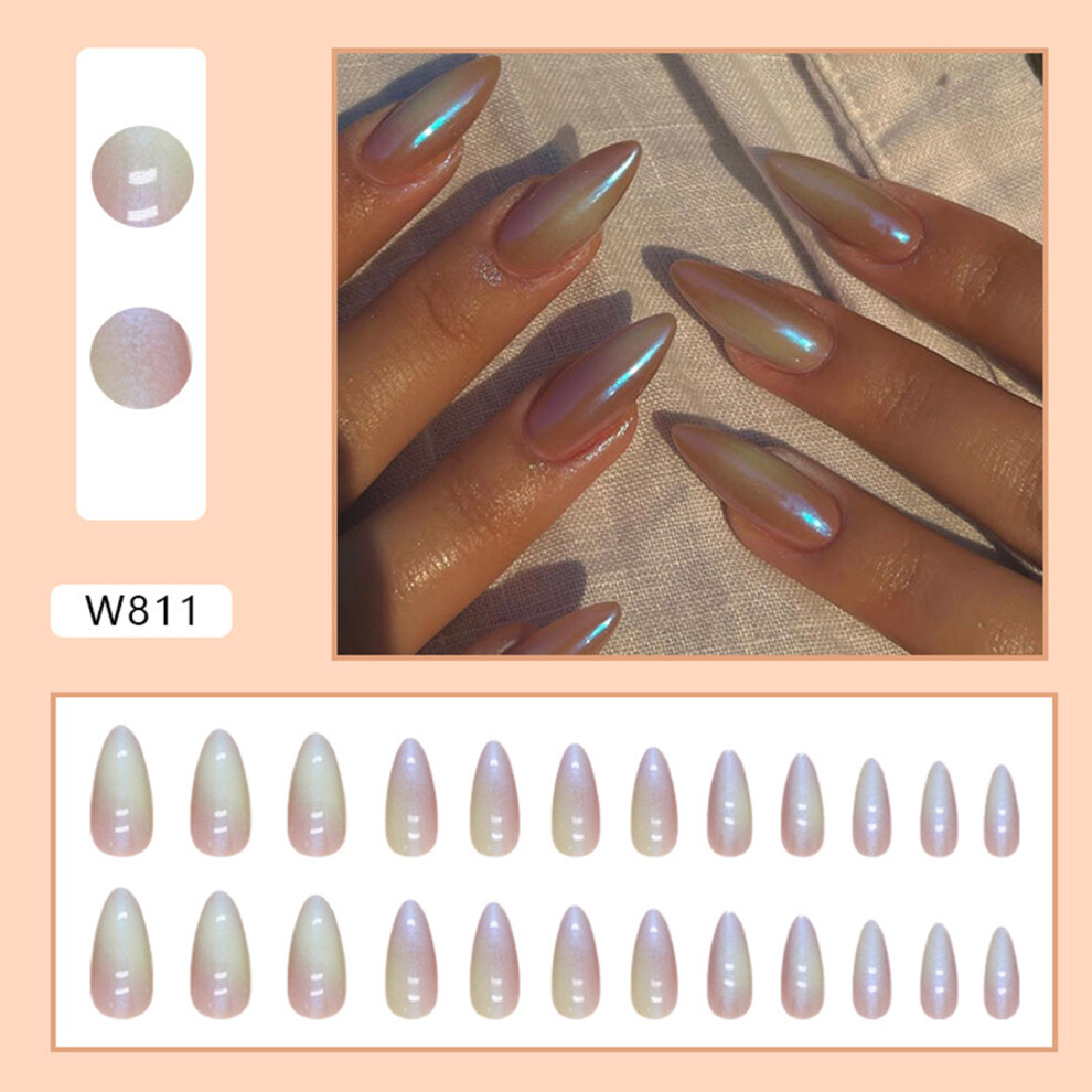 Penghui-Toys (Standard) Colorful Aurora Glossy Almond Fake Nails - Long Lasting