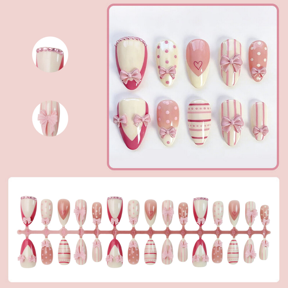 Penghui-Toys 24Pcs French Fake Nails Bowknot Heart Wedding