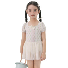 Maiô infantil feminino estilo vestido listrado retrô, confortável para praia e piscina.