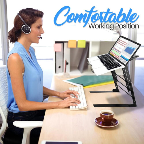 Portable Dual Laptop Stand - Standing Table with Adjustable Height, Black 1