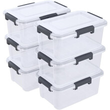 Lot de 6 boîtes de rangement hermétiques de 10 litres, transparentes et à fermeture hermétique.