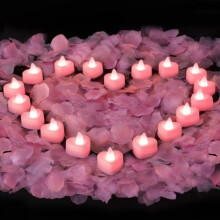 Set de pétalos de rosa artificiales rosas y velas LED (4050)