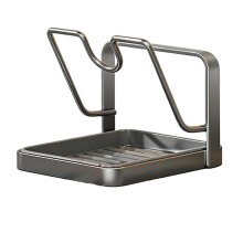 Stainless Steel Pot Lid Storage Rack with Spoon Rest & Spatula Holder for Counter/Stove – Compatible with Standard Lids