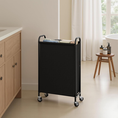 Λεπτό καλάθι πλυντηρίου με ρόδες Black80L - Υφασμάτινο καλάθι με ρολό για ντουλάπα