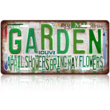 Vintage Garden Metal Tin Sign License Plate Wall Decor for Garden Lover 12 x 6 Inches - april showers bring may flowers