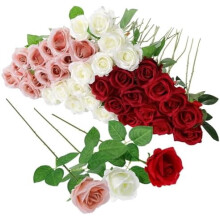 Lot de 36 roses artificielles rouges, blanches et roses à longues tiges – Fleurs artificielles en soie en vrac pour bouquets de mariage, centres