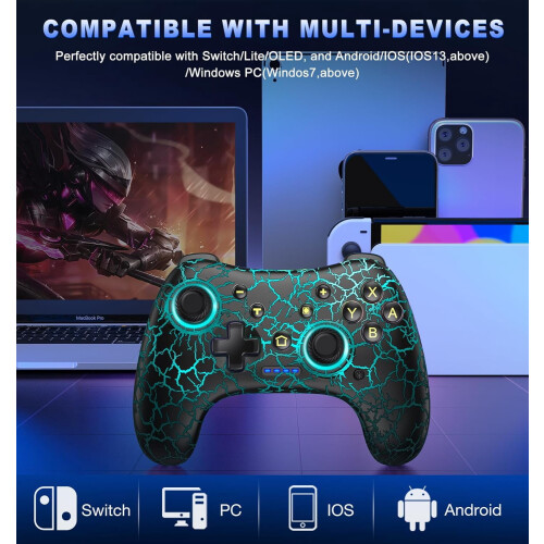 Controller a effetto Hall compatibile con Nintendo Switch/Switch2/Lite/OLED; Controller Pro wireless per PC/Android/iOS; LED a 9 colori, 1
