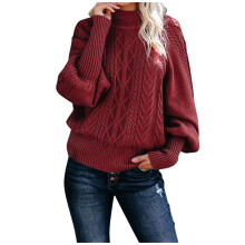 Pull femme col mi-haut, coupe ample, manches longues, maille unie, confortable et chaud, idéal au quotidien, Z01 Rouge, M