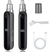 Rechargeable Nose & Ear Trimmer for Men, LED Display, IPX7 Waterproof, Painless Dual-Edge Blades, Easy Clean – Black