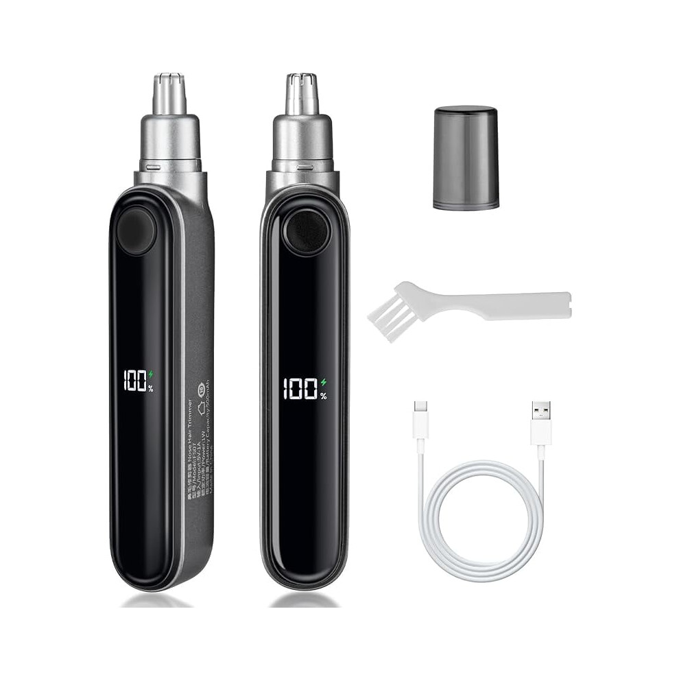 Black Rechargeable Nose & Ear Trimmer For Men, Led Display, Ipx7 Waterproof, Painless Dual-Edge Blades, Easy Clean Â
