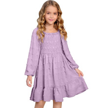 Vestido elegante para niñas, manga larga, cuello cuadrado, detalle de volantes, cintura fruncida, vestido casual de fiesta para niñas, cómodo,