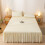 Falda de cama color beige liso con borde de algodón lavado 2