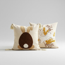 Housse de taie d'oreiller brodée lapin de Pâques en lin et coton, décoration printanière, compatible avec les oreillers standards