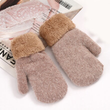Winterhandschoenen voor dames, warm met fleecevoering, elastisch gebreid, thermische sneeuwhandschoenen voor koud weer, ideaal als cadeau, bruin.