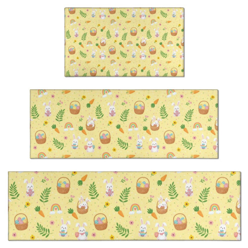 Yellow Easter Rainbow Kitchen Rugs Set of 3