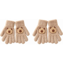 Capybara-handschoenen voor kinderen, 2 paar winterhandschoenen met schattige pluche dierenprint, warme handschoenen met vijf vingers, koudebestendig