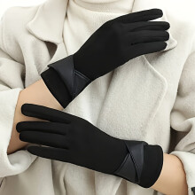 Dames winterhandschoenen met touchscreen - Elegant bruin PU-leer met grijze accenten, warm gevoerd met fleece, winddicht voor fietsen en