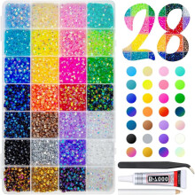 Qiipii 28-Color 6mm Jelly Resin Rhinestones + B7000 Glue, SS30 Flatback AB Gems for Nails, Face, Tumblers, Crafts – Compatible with Bedazzler