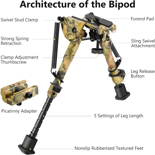 6-9 Inches Picatinny Bipod Adjustable Spring Return with Picatinny Adapter 1