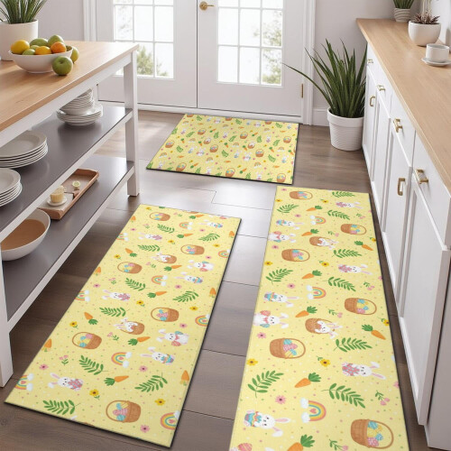 Yellow Easter Rainbow Kitchen Rugs Set of 3 1
