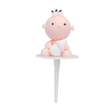 Pink Baby Birthday Cake Topper Polymer Clay Cupcake Decor for Parties and Special Occasions 3.5 x 2.5 Inches