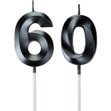 Black 60th Birthday Candles, Number 60 Cake Topper for Birthday Decorations Party Decoration
