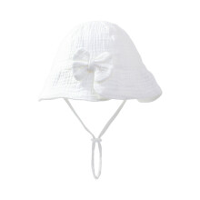 Baby Bow-Decorated Gauze Bucket Hat Soft Fabric Sun Protection Summer Headwear,White