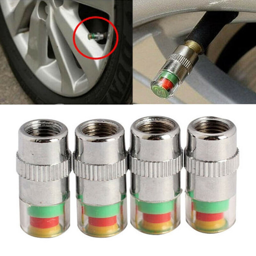 4Pcs Car Tire Pressure Monitor Gauge Valve Stem Caps Sensor Indicator 3 Color Eye Alert,Car Tire Cap Tire Pressure Table Tire Gauge Monitoring Cap 9083649331408