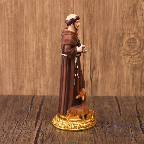 Estátua de São Francisco pintada à mão com pássaro e cruz. 2