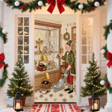 Kerstdeurbekleding 35x72 inch, stereoscopisch geborduurd polyester – Binnen/buiten kerstdecoratie, feestachtergrond, tafelkleedoptie