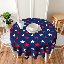 Nappe ronde patriotique de 152 cm (60 po) – Étoiles rouges, blanches et bleues, polyester lavable, imperméable et infroissable