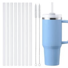 [COMPATIBLES AU LAVE-VAISSELLE] Pailles de rechange pour gobelets de 40 oz et 30 oz, paquet de 8 pailles en plastique transparent avec 2 goupillons.