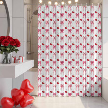 Rideau de douche à nœuds roses, 91,4 cm x 182,9 cm, motif cerises rouges et nœuds roses, imperméable et lavable, avec 12 crochets.