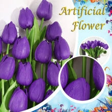 Bouquet de 10 tulipes violettes artificielles réalistes pour la décoration intérieure et les mariages.