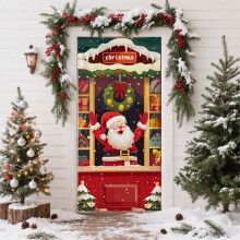 Décoration de porte de Noël, grande décoration 3D représentant le Père Noël et la livraison de cadeaux, idéale pour l'intérieur et