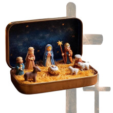 2026 Easter Nativity Sets & Figures, Mini Christmas Nativity in Tin Box, Handcrafted Pocket Scene Gift – Compatible with Easter/Christmas Decor
