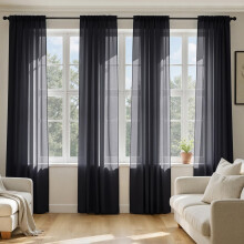 Black Sheer Curtains 42x84", 4 Panels, Light Filtering Voile Drapes with Rod Pocket, Airy Soft Fabric for Living Room & Bedroom